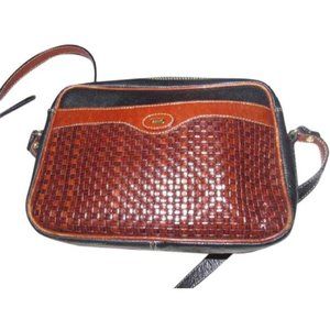 Bally Vintage Black With Brown Woven Leather Shoulder Bag